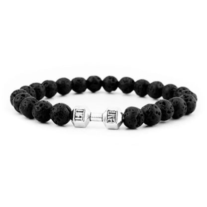 New Dumbbells Beaded Charm Bracelets for Men Women Natural Black Lava Stone Bangles Energy Yoga Fitness Barbell Jewelry Gifts