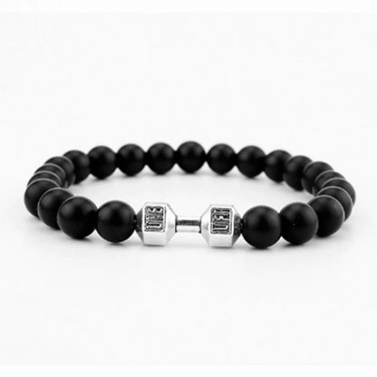 New Dumbbells Beaded Charm Bracelets for Men Women Natural Black Lava Stone Bangles Energy Yoga Fitness Barbell Jewelry Gifts