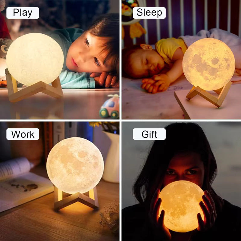 D5 8Cm Moon Lamp LED Night Light Battery Powered with Stand Starry Lamp Bedroom Decor Night Lights Kids Gift Moon Lamp Xmas Gift