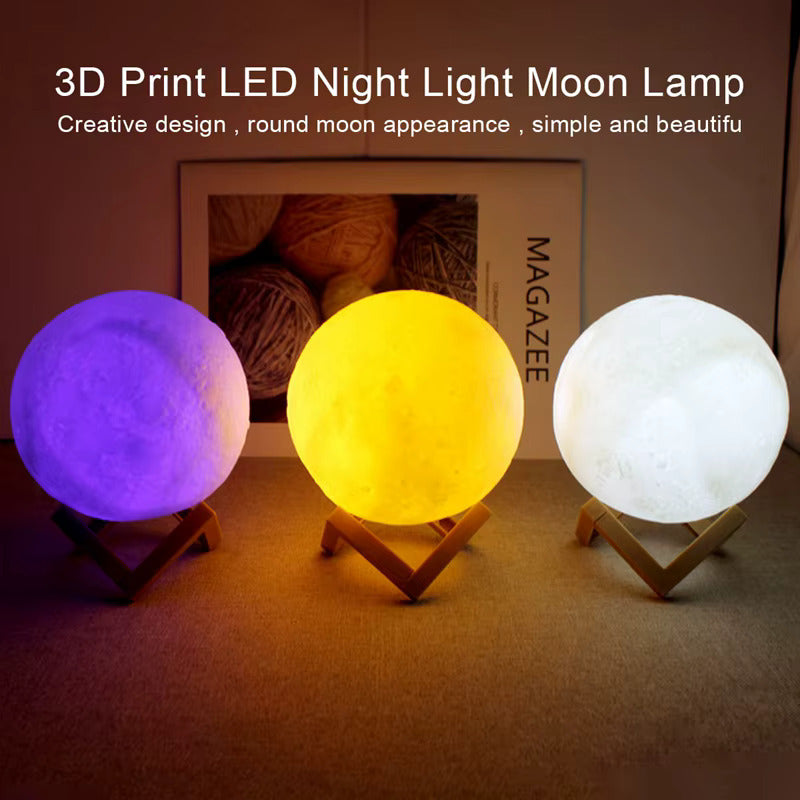 D5 8Cm Moon Lamp LED Night Light Battery Powered with Stand Starry Lamp Bedroom Decor Night Lights Kids Gift Moon Lamp Xmas Gift